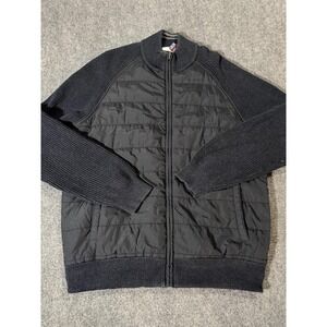 Tommy Bahama Jacket Mens Large Black Reversible Quilted Knit Bomber Full Zip